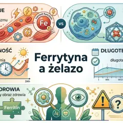Ferrytyna co to? Wykresy pokazują funkcje żelaza, jego dzienne wahania, zapasy magazynowane przez ferrytynę i długoterminowy stan.