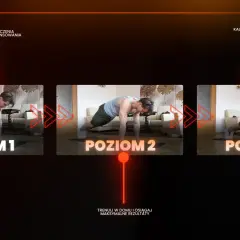 Trzy poziomy ćwiczeń z obciążeniem własnego ciała, pokazujące progresję w treningu wytrzymałościowym.