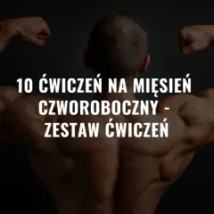 Kaptury i mięśnie ramion kulturysty na ciemnym tle. Tekst: "10 ćwiczeń na mięsień czworoboczny - zestaw ćwiczeń".