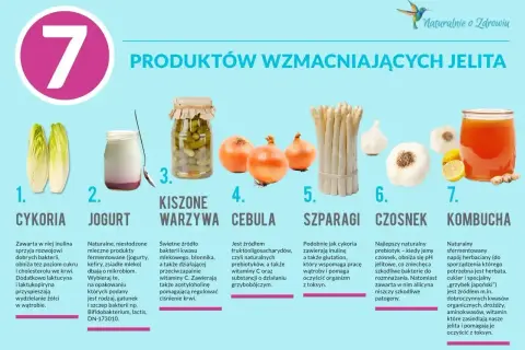 Cykoria, jogurt, kiszone warzywa, cebula, szparagi, czosnek i kombucha – naturalne produkty wspierające jelita. Czosnek to najlepszy probiotyk na jelita.
