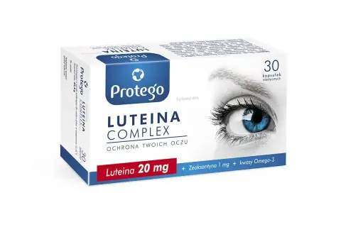 Protego Luteina Complex – ochrona Twoich oczu. Luteina na co? Na zdrowie wzroku, wspierana przez zeaksantynę i kwasy Omega-3.