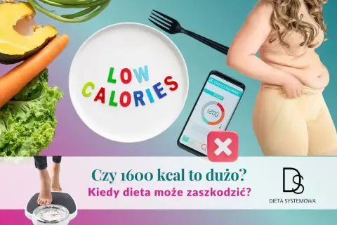Warzywa, talerz z napisem "LOW CALORIES", aplikacja z kaloriami i osoba na wadze. Co jeść na redukcji?
