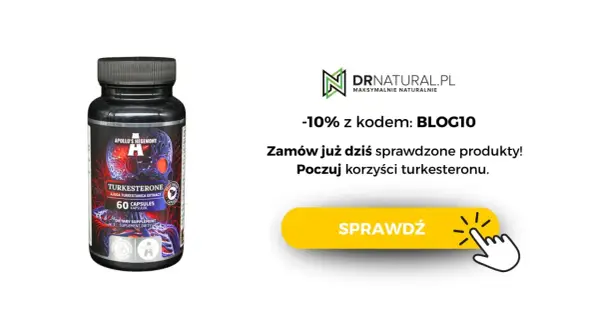 Czarny suplement diety z napisem "Turkesterone" i grafiką. Poczuj korzyści turkesteronu.