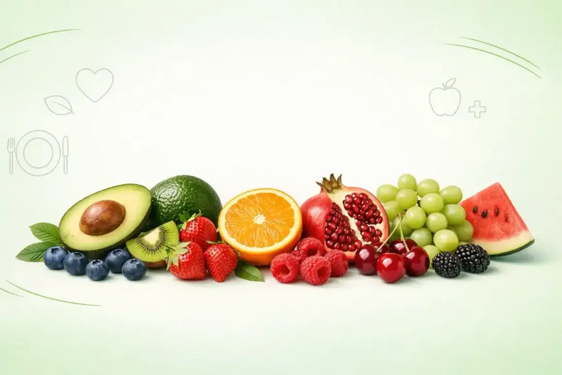Kolorowe owoce: awokado, jagody, kiwi, truskawki, pomarańcza, maliny, wiśnie, granat, winogrona, jeżyny i arbuz. Jaki owoc ma najmniej kalorii?