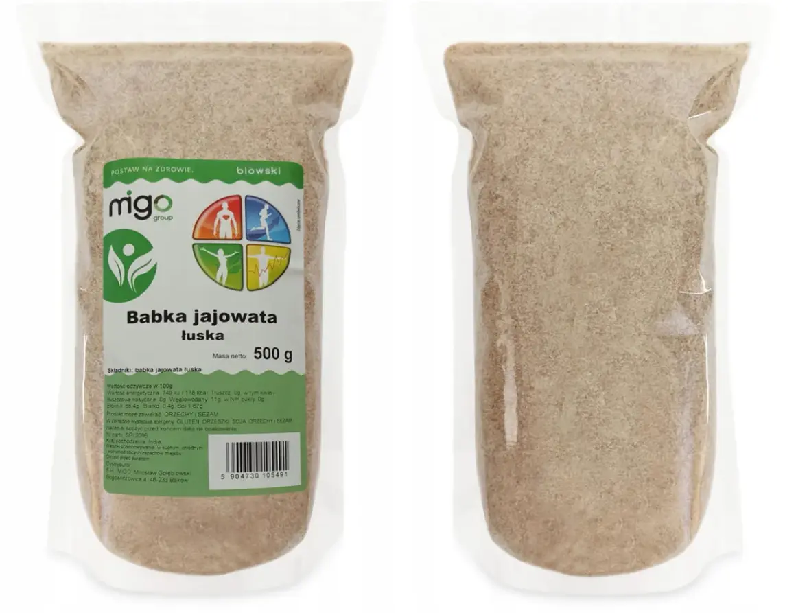 Opakowanie babki jajowatej łuski, naturalnego suplementu diety.