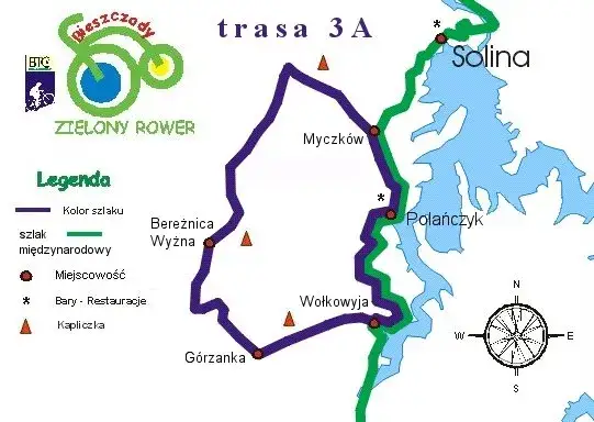 Mapa trasy rowerowej wokół Jeziora Solińskiego