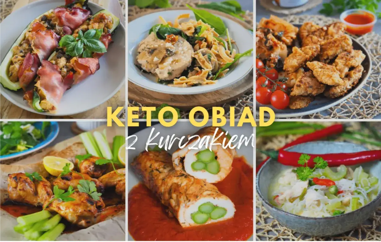 Keto obiad z kurczakiem: faszerowana cukinia, skrzydełka, rolada z szparagami i zupa. Pyszne i zdrowe dania.