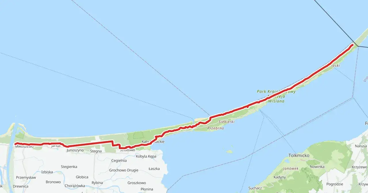 Mapa trasy rowerowej R10 Mierzeja Wiślana