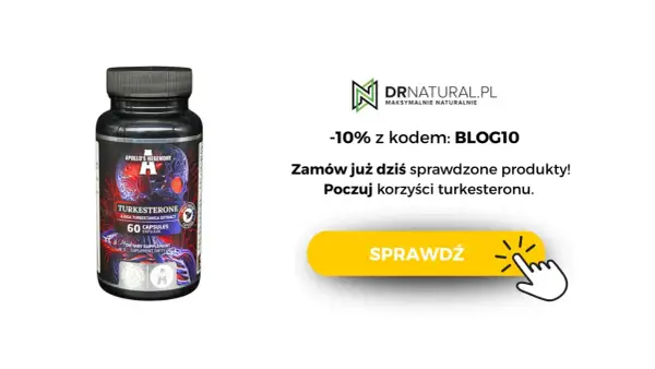 Czarny suplement diety z napisem "Turkesterone" i grafiką. Poczuj korzyści turkesteronu.