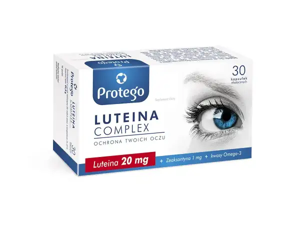 Protego Luteina Complex – ochrona Twoich oczu. Luteina na co? Na zdrowie wzroku, wspierana przez zeaksantynę i kwasy Omega-3.