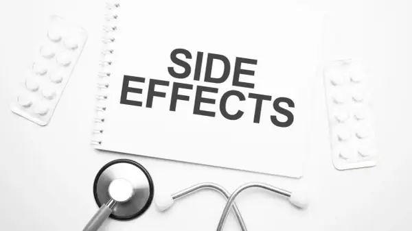 Stetoskop i blistry z tabletkami obok notatnika z napisem "SIDE EFFECTS". Czy suplement NAC ma skutki uboczne?