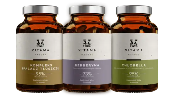 Trzy suplementy diety Vitama: Kompleks Spalacz Tłuszczu, Berberyna i Chlorella. Idealne wsparcie, gdy zastanawiasz się, jakie suplementy na redukcji wybrać.